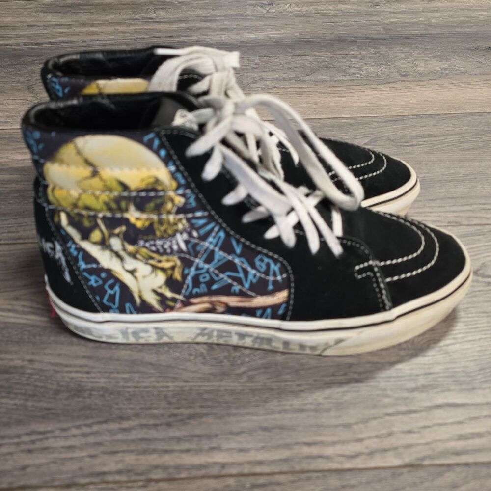 VANS Sk8-Hi Metallica Black High Top Shoes Womens Size 8.5 Mens 7